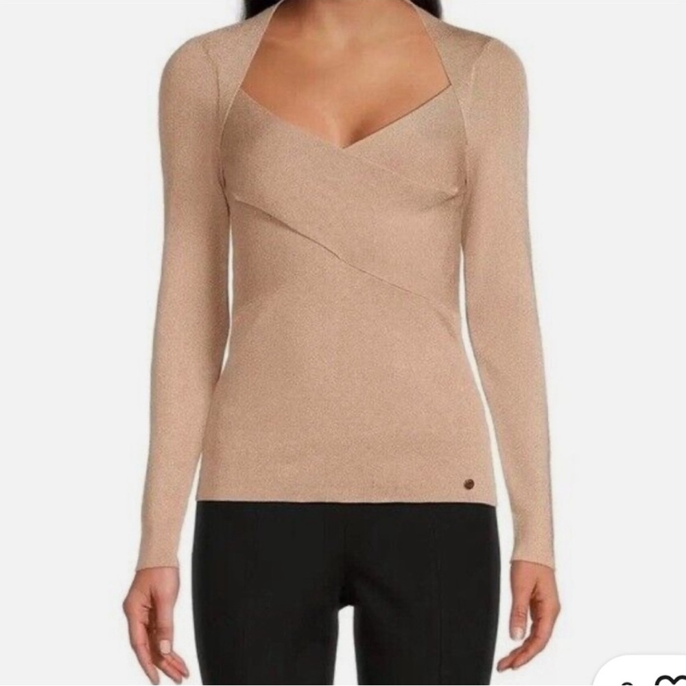 Ted Baker Eloisy Cross Over Metallic Top In Dusty Pink Ted size 1 (US size 4)